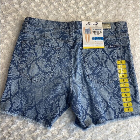 Seven7 Pants - Seven7 Women's Weekend Short 5" Inseam Fray Hem Python Indigo Denim Short Size 8